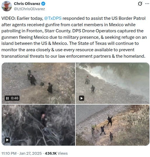 Cartel gunmen fired on Border Patrol Agents across the Rio Grande from Mexico in January 2025. Cartel gunmen fired on Border Patrol Agents across the Rio Grande from Mexico in January 2025.