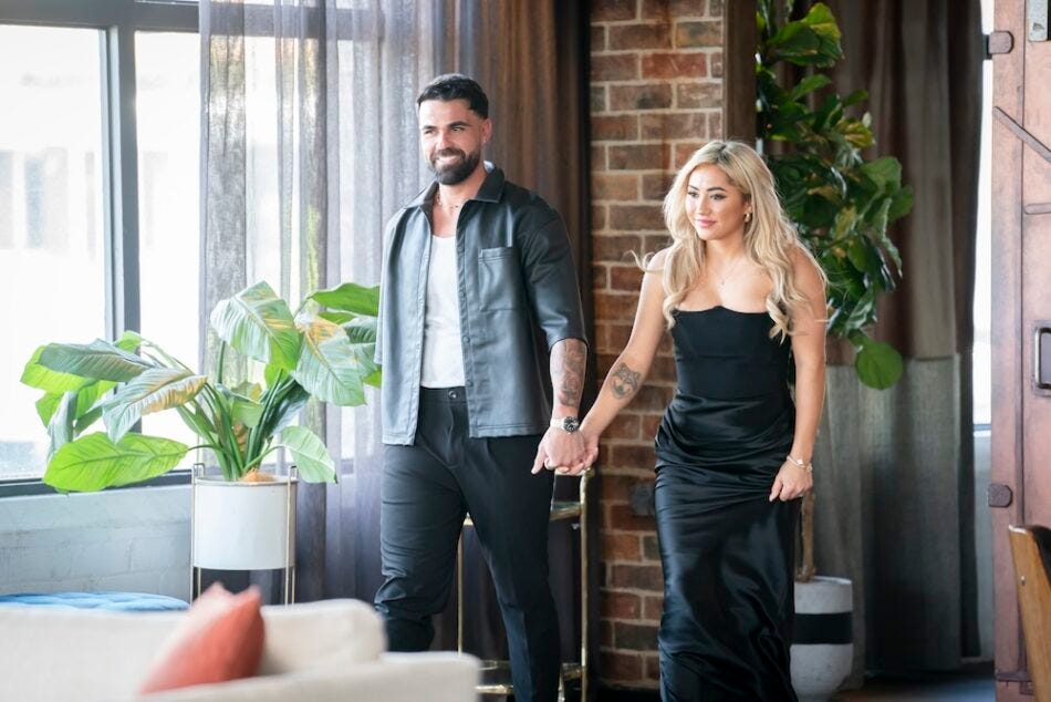 Awhina and Adrian holding hands for the final MAFS 2025 Commitment Ceremony