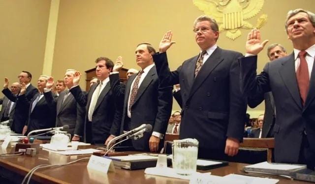 Tobacco company CEOs declare, under oath, that nicotine is not addictive.(1994) : r/interestingasfuck Tobacco company CEOs declare, under oath, that nicotine is not addictive.(1994) : r/interestingasfuck