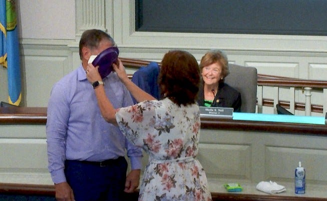 Doug Holroyd gets pie in face
