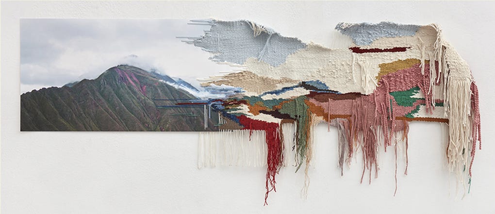 mixed media,  photography and textile art, mountains, landscape