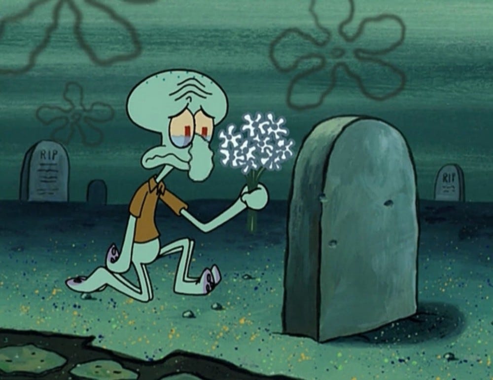 Create comics meme "squidward's self-portraits, squidward , spongebob  grave" - Comics - Meme-arsenal.com