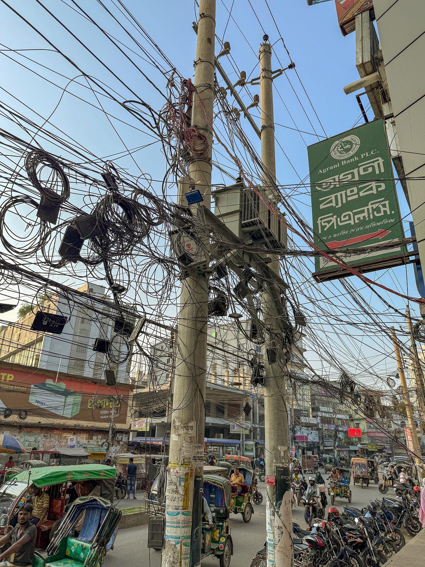 Tangled wires in Rajshahi, Bangladesh Tangled wires in Rajshahi, Bangladesh
