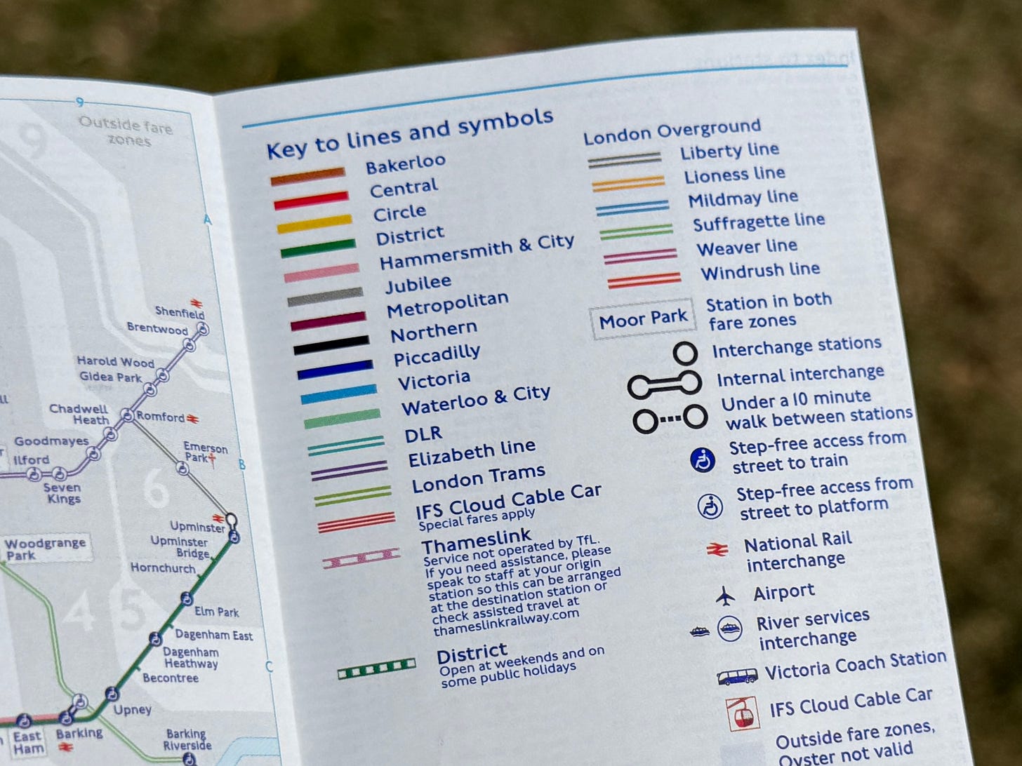 Photo showing the key of a tube map with additional Overground lines.