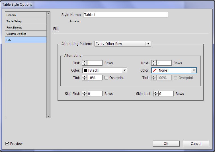 Create a greyscale table in InDesign.