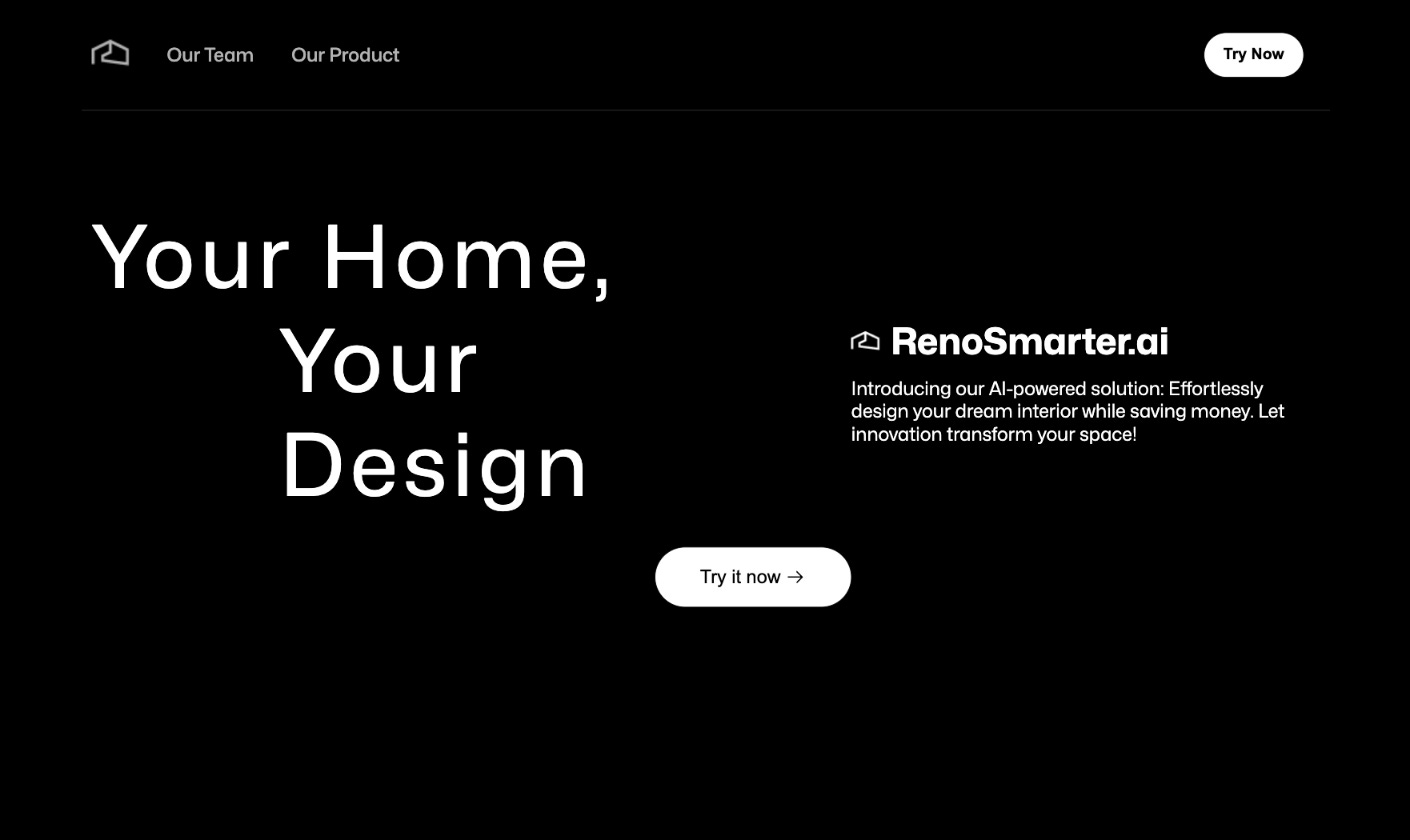 The RenoSmarter.ai homepage, the AI home renovation tool Brian Luc built The RenoSmarter.ai homepage, the AI home renovation tool Brian Luc built