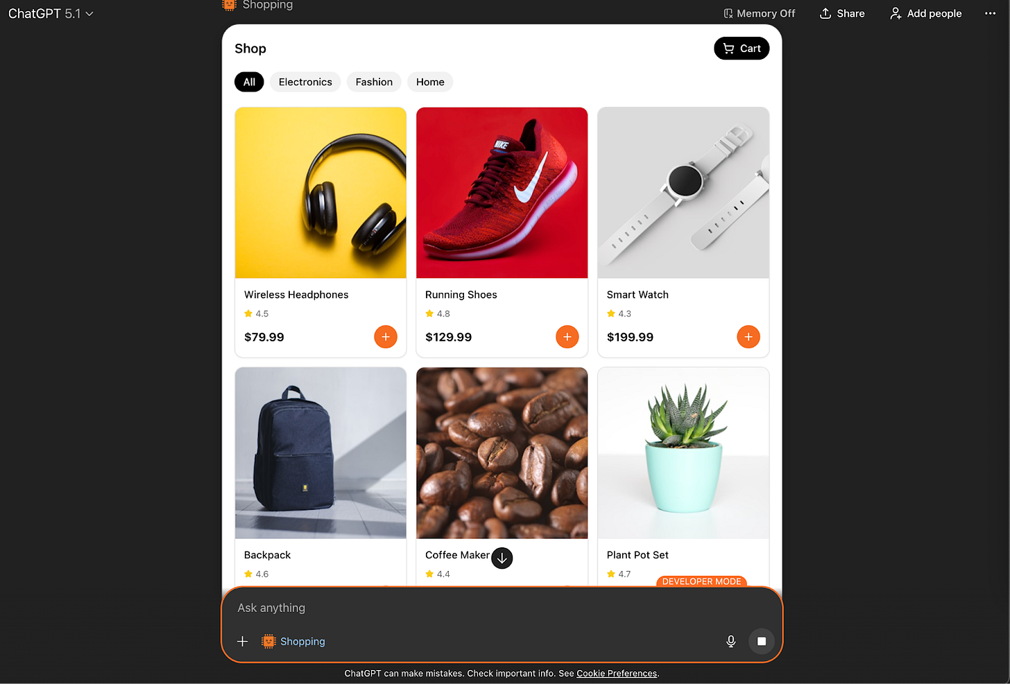 Shop within a ChatGPT app Shop within a ChatGPT app