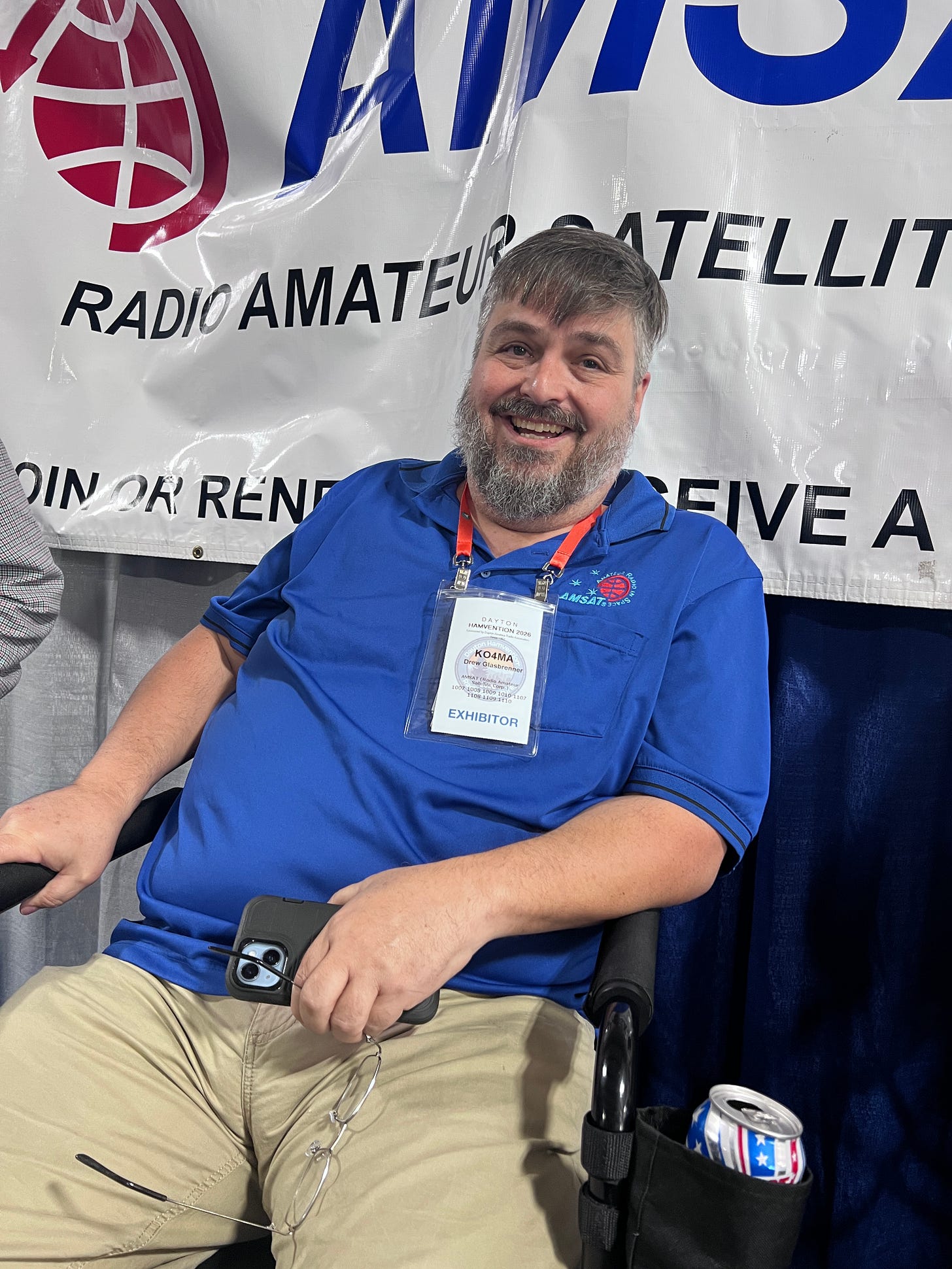 Drew Glasbrenner KO4MA at Hamvention 2026. Image courtesy of Steve Stroh N8GNJ.