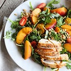 Peach, Arugula and Farro Salad with Chicken and Hot Honey Vinaigrette