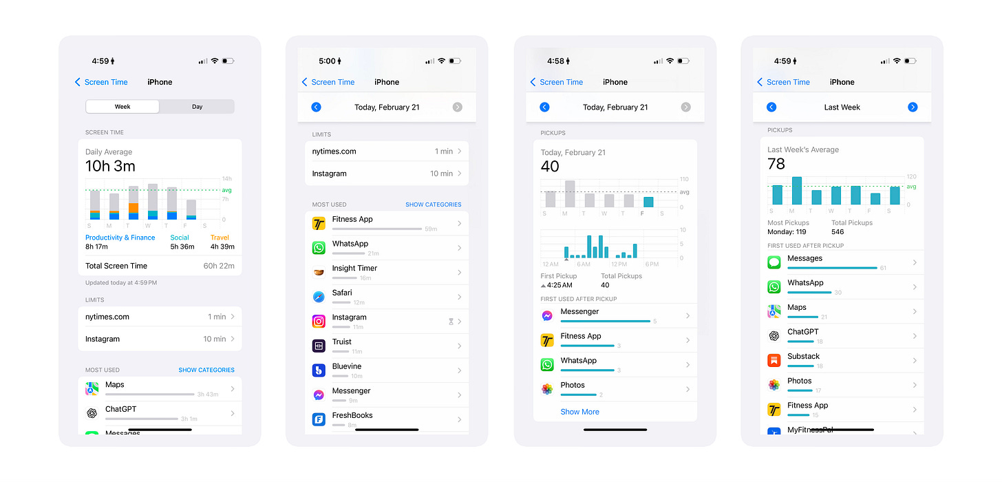 screenshots of screen time usage on iphone
