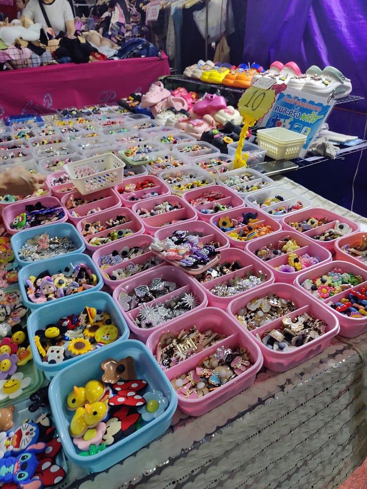 functional + fashionable souvenirs: Thai chili pastes, curry pastes, limited edition Kin Jay festival vegetarian Tom Yum ramen, second hand blouses, knock-off jibbitz and cute hair clips 