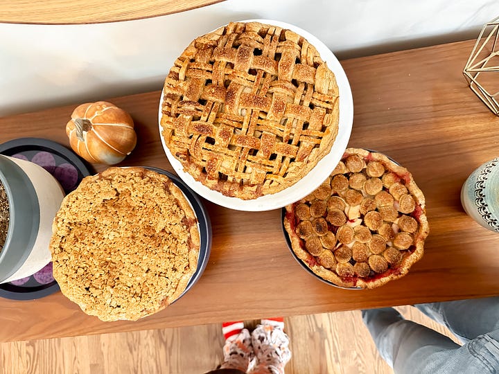 Photos of pies, rolls, and my neice's pie order.