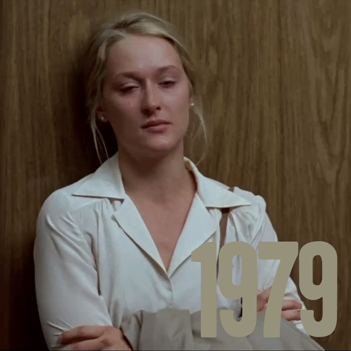 Meryl Streep as Joanna Kramer cries as the lift door closes in 1979 film Kramer vs. Kramer