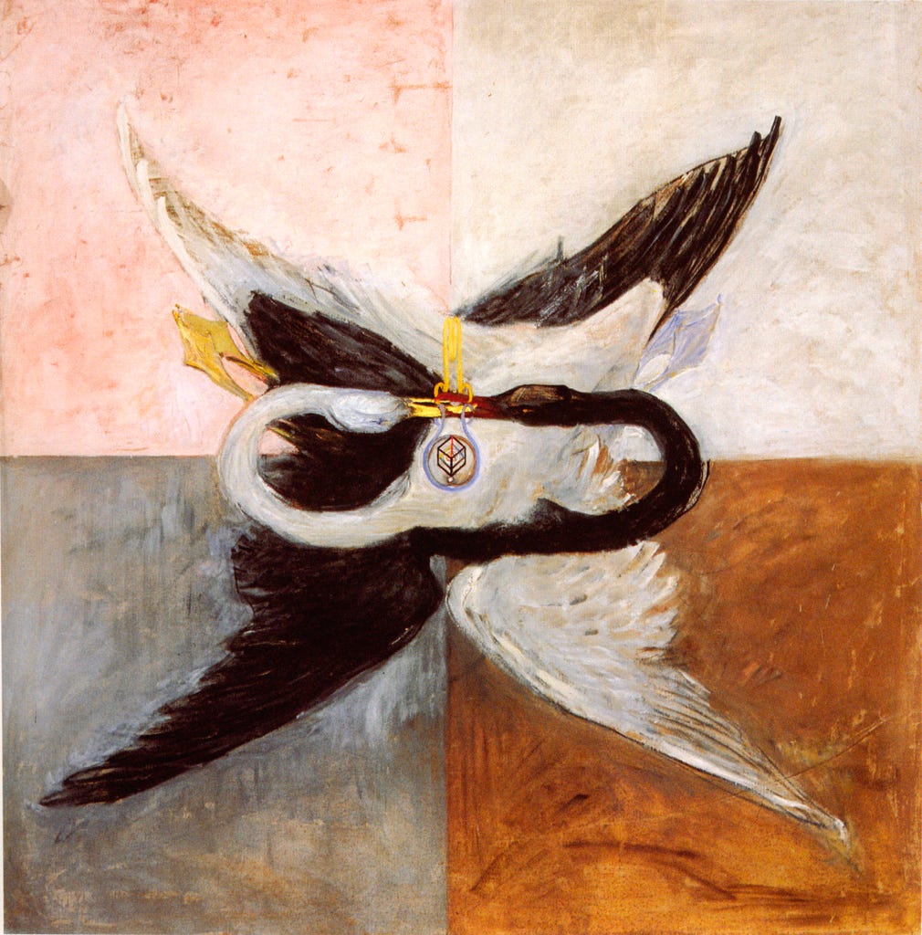 Abstract painting with a black and white swan motif Abstract painting with a black and white swan motif