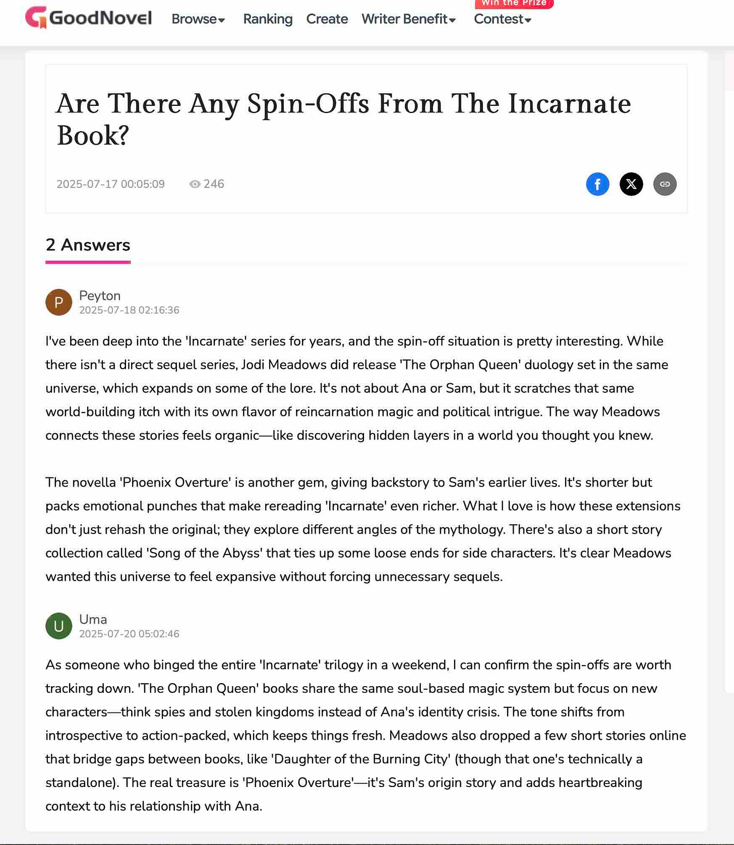 A GoodNovel question "are there any spin offs from the incarnate book"