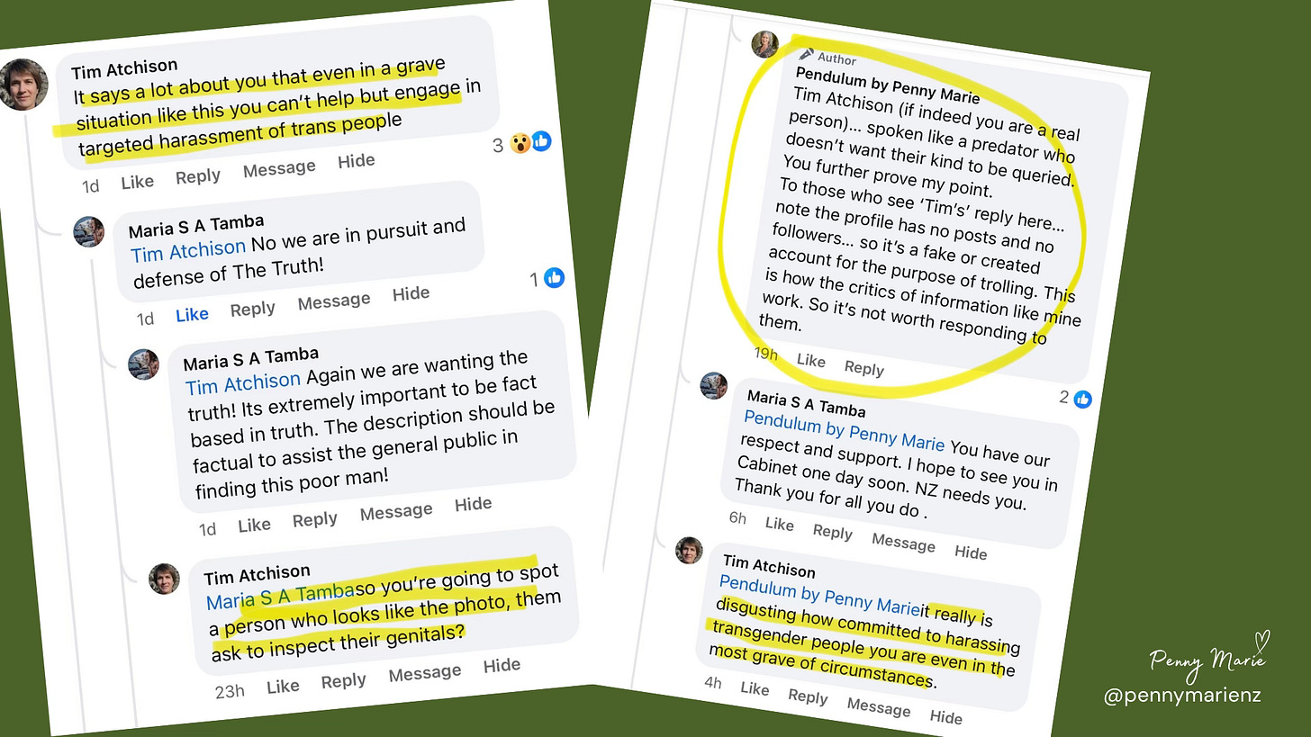 Tim’s comments on my Facebook post about the missing man