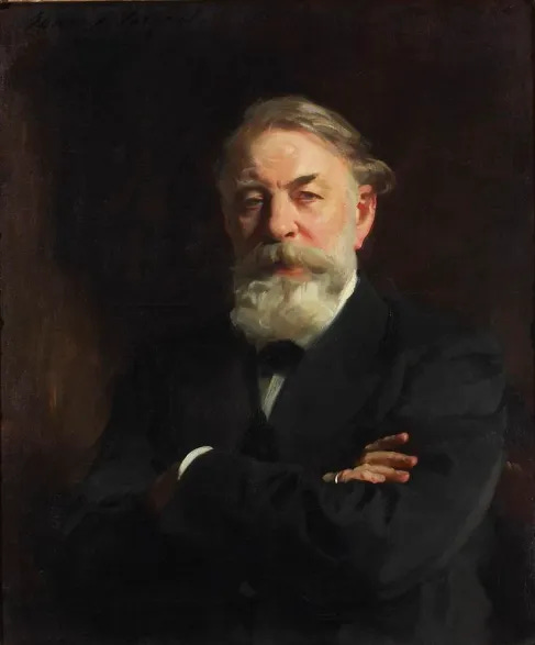 Portrait of an elderly white man with short hair and a white beard, wearing a black suit. He stands with arms crossed against a dark background, exuding confidence and wisdom. Portrait of an elderly white man with short hair and a white beard, wearing a black suit. He stands with arms crossed against a dark background, exuding confidence and wisdom.