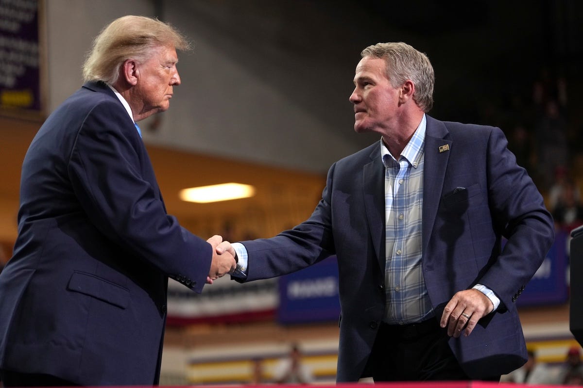 Donald Trump shakes hands with Republican Sen. Jon Husted at the Vandalia, Ohio rally on Oct. 3, 2026 Donald Trump shakes hands with Republican Sen. Jon Husted at the Vandalia, Ohio rally on Oct. 3, 2026