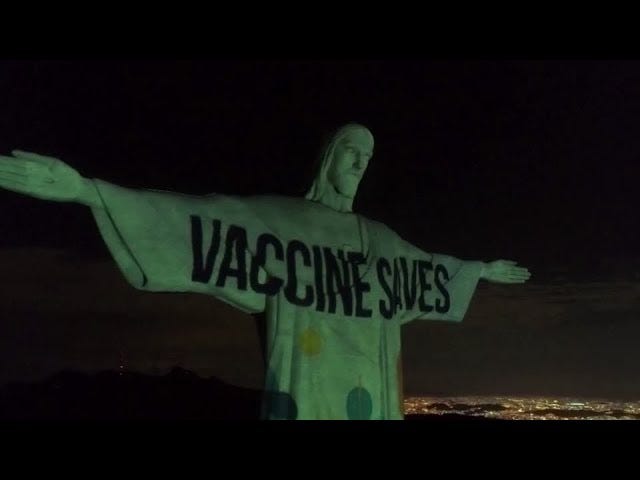 Christ the Redeemer lit up with vaccine message Christ the Redeemer lit up with vaccine message