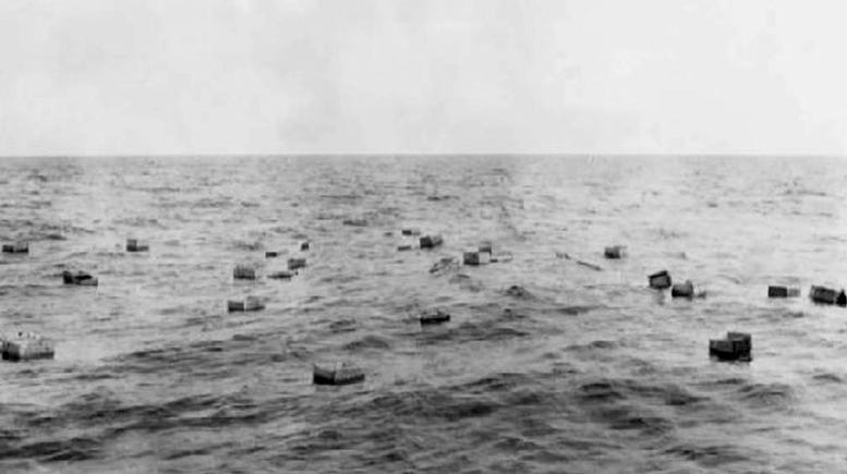 Gunny sacks floating in the Gulf Stream in the 1920s. 