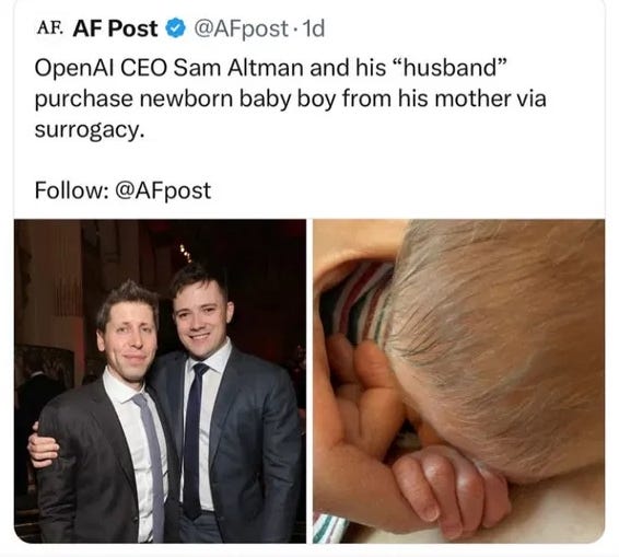 Sam Altman OpenAI Gay Surrogate Son tweet