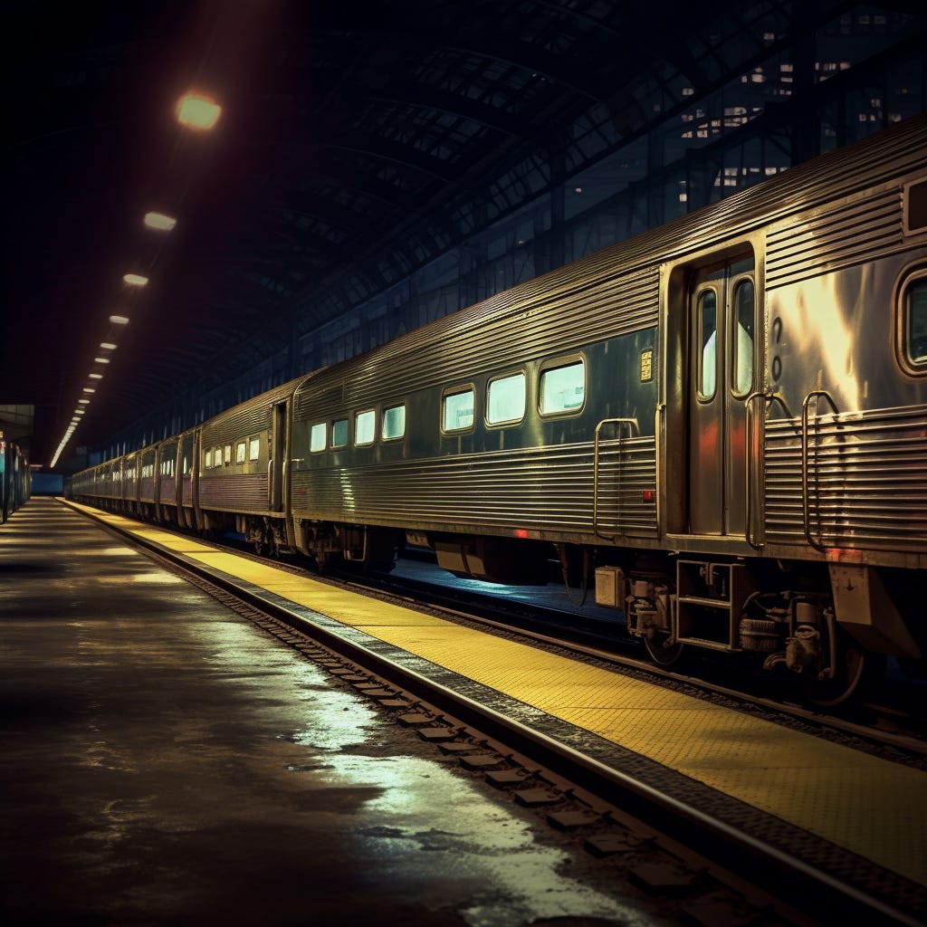 Passenger cars at a platform. Passenger cars at a platform.