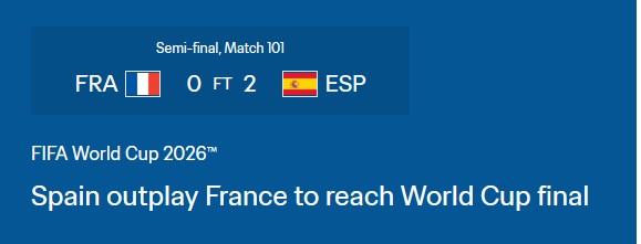Screenshot from FIFA showing the results of a match with accompanying content that adds context Screenshot from FIFA showing the results of a match with accompanying content that adds context