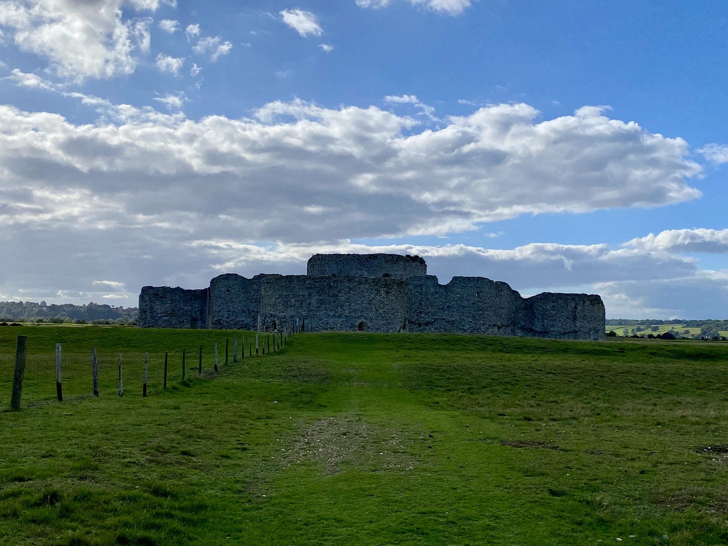 The shadowed exterior of Camber Castle