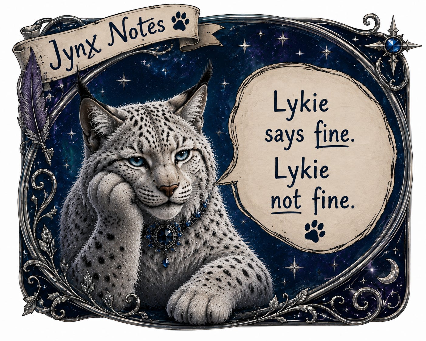 Jynx notes indicating he knows when Angelika is not fine