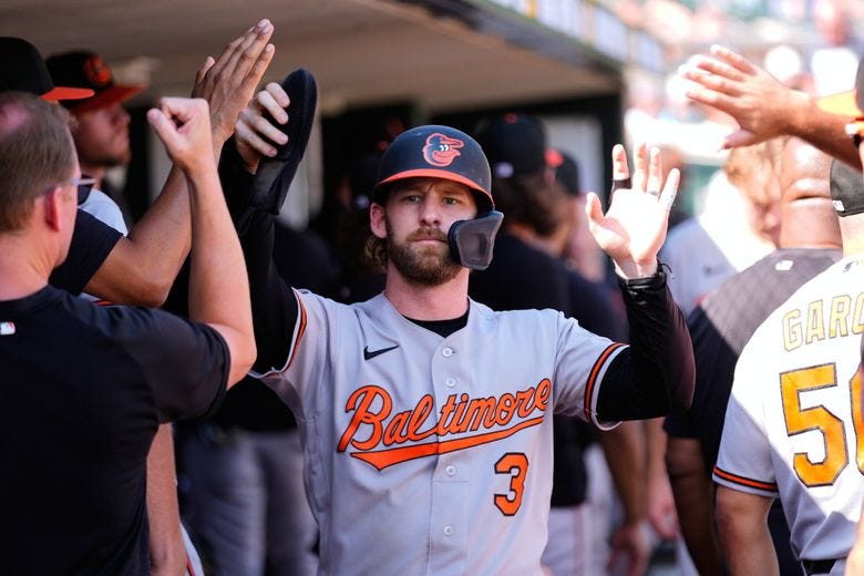 Baltimore Orioles’ Taylor Ward celebrates scoring against the Detroit Tigers in the 12th inning of a game, July 29, 2026, in Detroit. (Paul Sancya / AP) Baltimore Orioles’ Taylor Ward celebrates scoring against the Detroit Tigers in the 12th inning of a game, July 29, 2026, in Detroit. (Paul Sancya / AP)