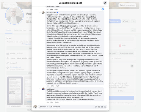 Komentet e dokumentuara të Fadil Kajtazit në postimin e Besian Mustafës.
