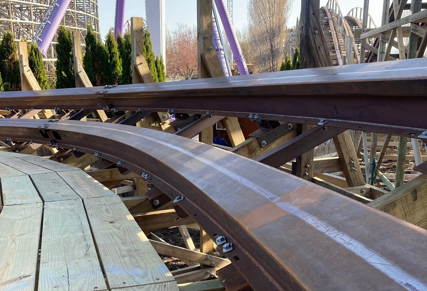RMC 208 ReTrak on Silverwood Timber Terror wooden coaster RMC 208 ReTrak on Silverwood Timber Terror wooden coaster