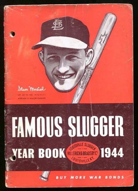 Some of Mr. Mertle's "Good stuff" - 1953 and 1954 Topps baseball cards and a 1944 Famouse Slugger Yearbook from Louisville Slugger