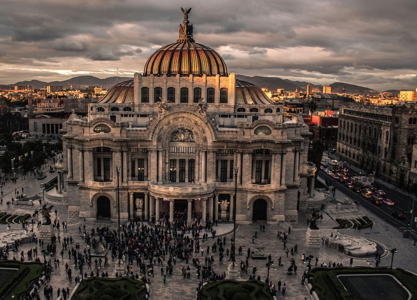 The Palacio de Bellas Artes at dusk, Mexico City