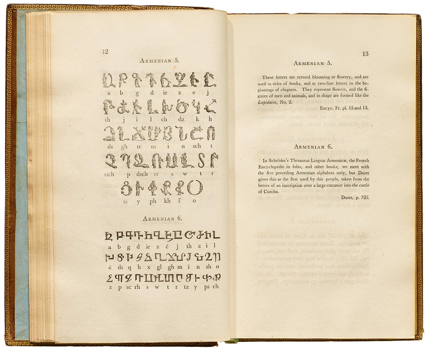 Edmund Fry, Pantographia; containing accurate copies of all the known alphabets in the world…, Cooper and Wilson, London, 1799, pp. 12-13 [Letterform Archive, San Francisco, CA]