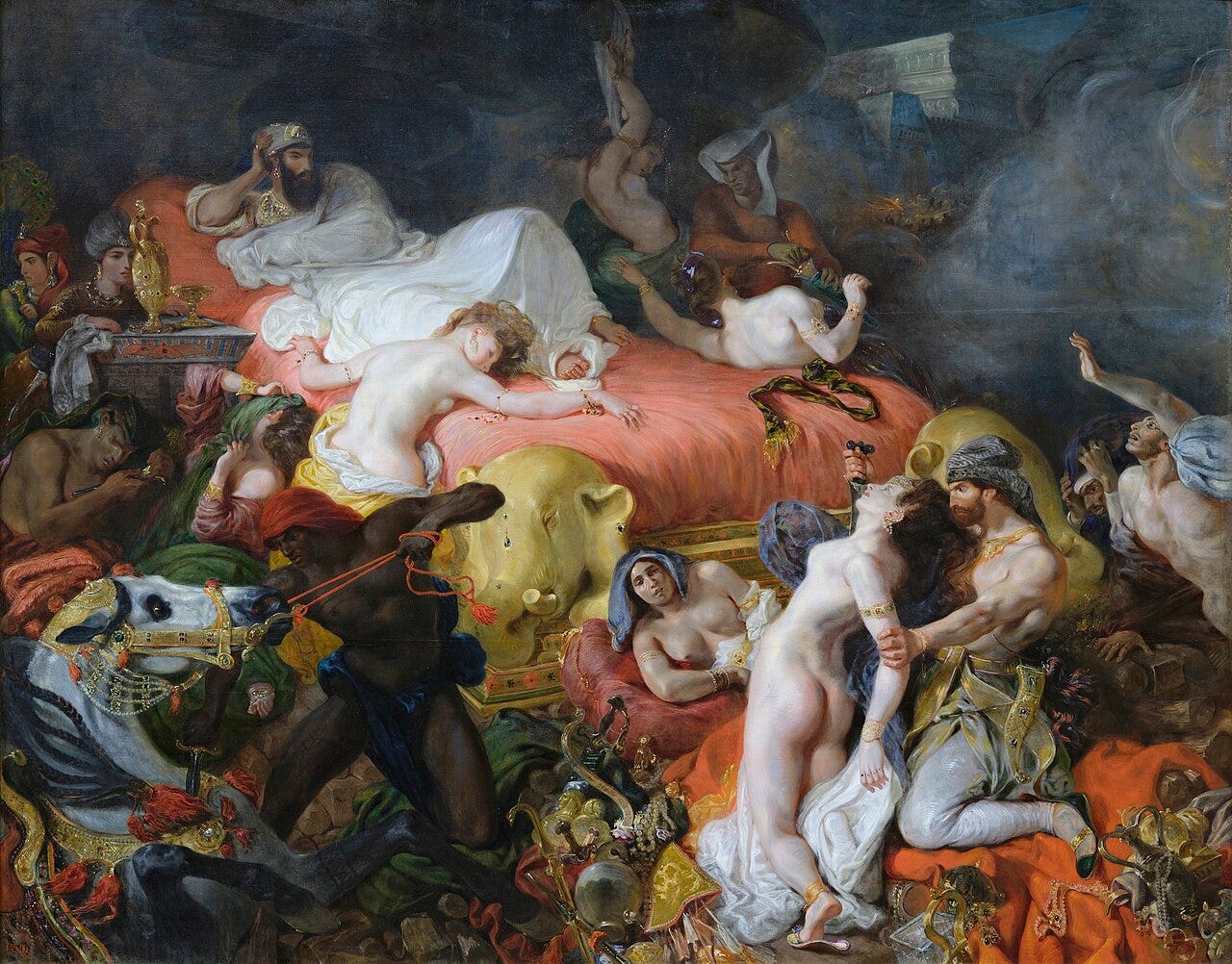 Eugène Delacroix, The Death of Sardanapalus, a chaotic scene of violence and luxury Eugène Delacroix, The Death of Sardanapalus, a chaotic scene of violence and luxury