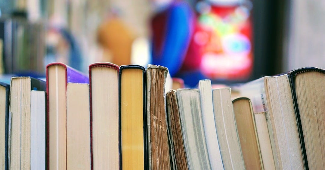 book lot on table