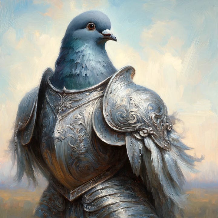 AI Generated images of pigeons in armour