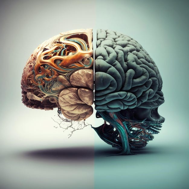 Ai generated illustration about the human brain and computer left and right human brain | Premium AI-generated image Ai generated illustration about the human brain and computer left and right human brain | Premium AI-generated image
