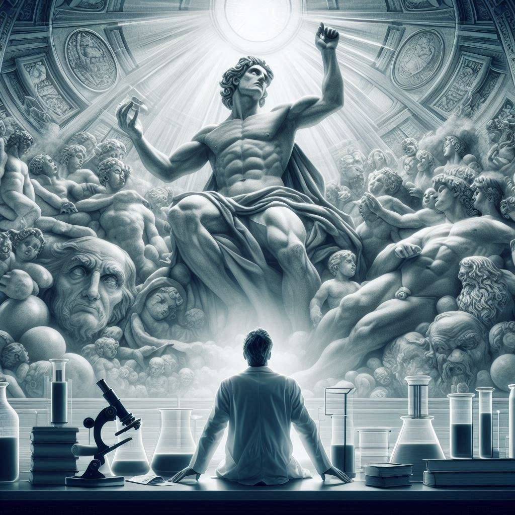 scientist overlooking knowledge of mankind raffael statue
