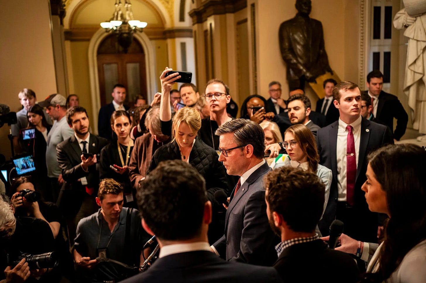 House Speaker Mike Johnson defied the anti-interventionist faction within his party, taking a significant political risk to successfully advance the foreign aid package. Credit: New York Times