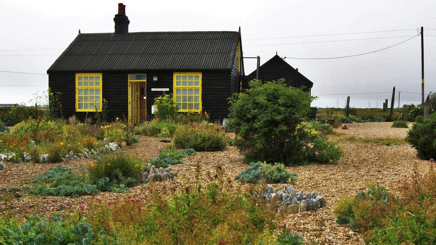 A few of film-maker Derek Jarman's cabin home with its famous coastal garden. A few of film-maker Derek Jarman's cabin home with its famous coastal garden.
