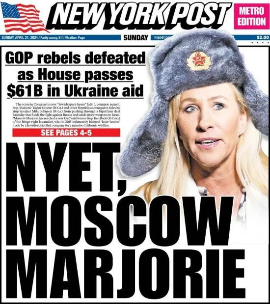 'Nyet, Moscow Marjorie!' Proclaims The NY Post 'Nyet, Moscow Marjorie!' Proclaims The NY Post