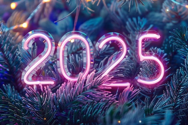Premium Photo | 2025 neon numbers luminous New Year symbol fluorescent 2025  greeting card glowing sparkle