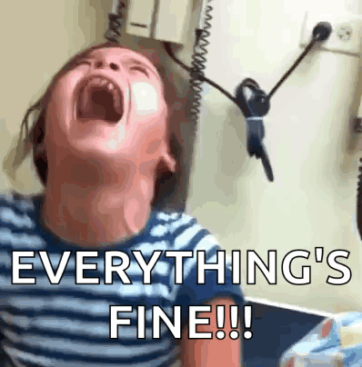 a child is screaming with the words " everything 's fine !!! "