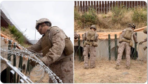 US Marines block culverts designed to channel flash flood water under the border wall to prevent human smugglers from using them as tunnels.