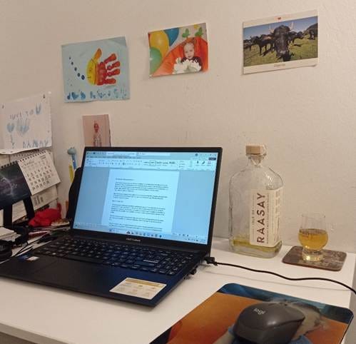 A computer on a desk