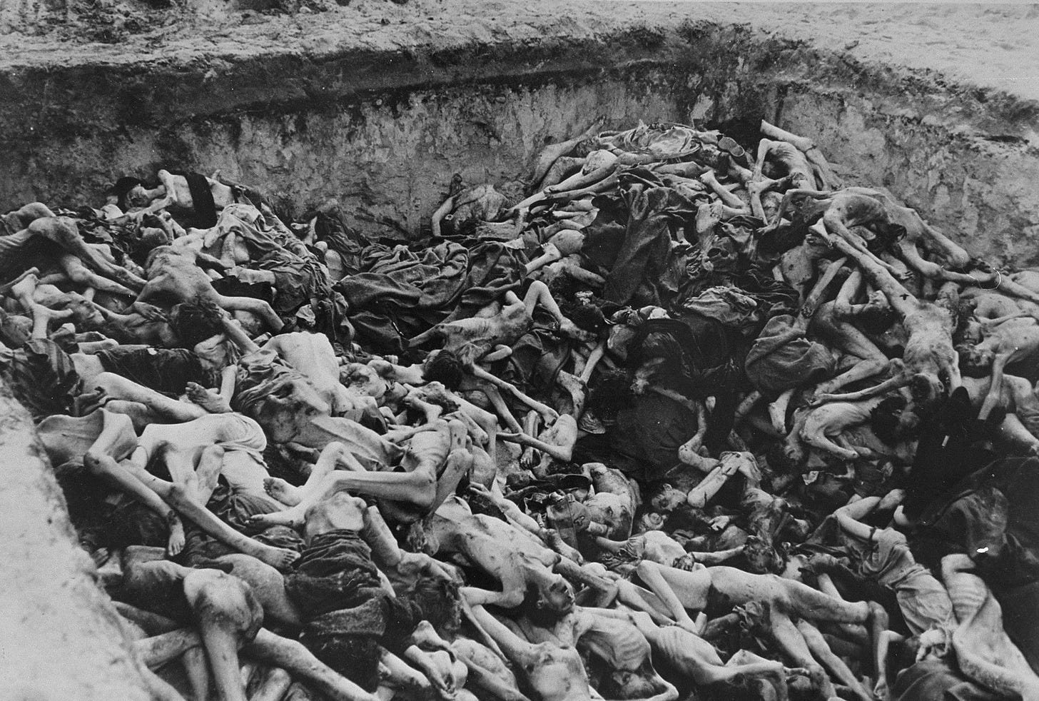 View of a mass grave in the Bergen-Belsen concentration camp ...