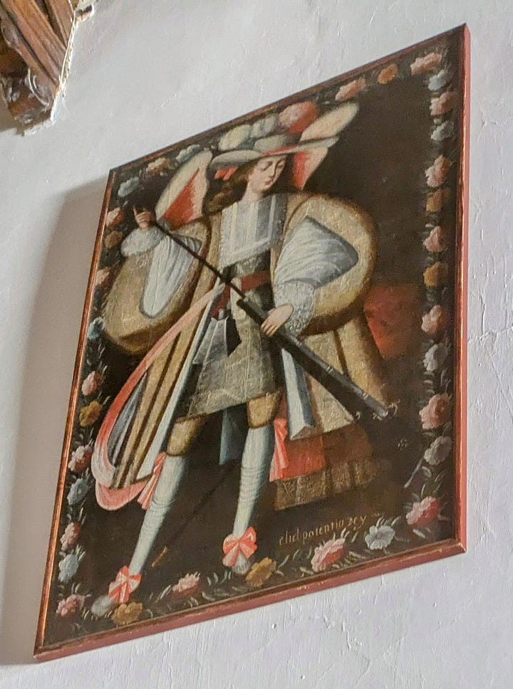 Posing at Maima Café, Maimara (left); Armoured angels in Uquía (right)
