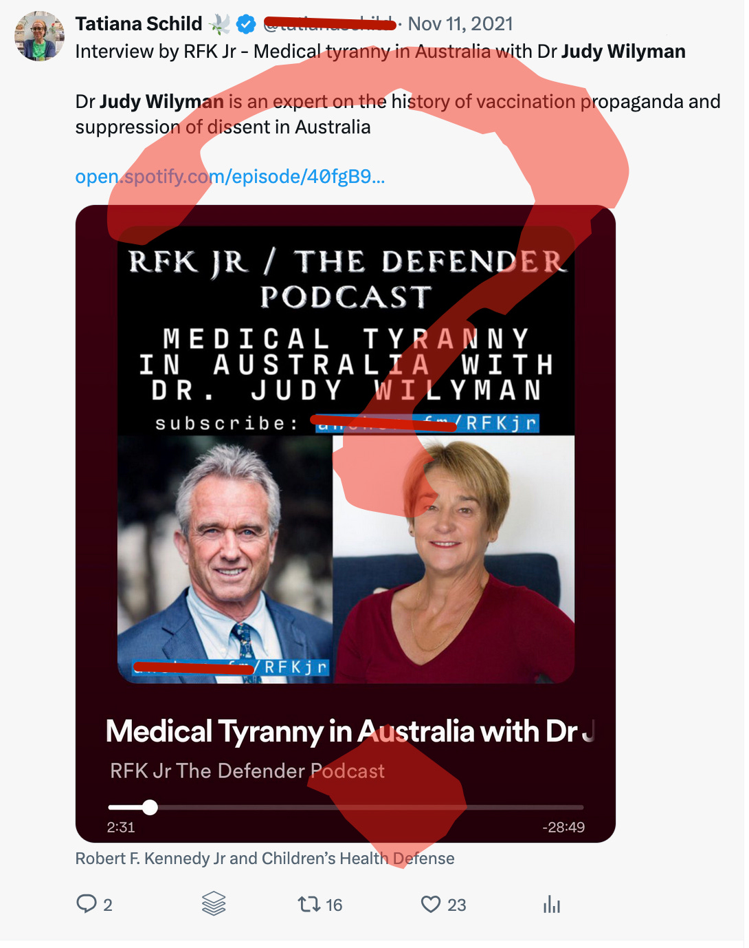 In 2012, along with Meryl Dorey, Dr. Judy Wilyman attacked grieving parents who had just lost a baby to whooping cough because they had received a $1000 prize and had donated it to the Children’s Hospital Westmead for pertussis research.